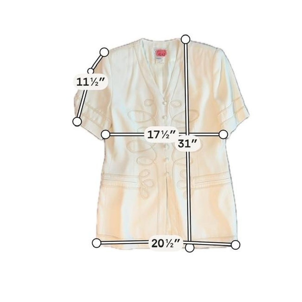 Vintage Chancelle Cream Blouse Soutache Rope Detail Button Front Short Sleeve 12 - Picture 8 of 8